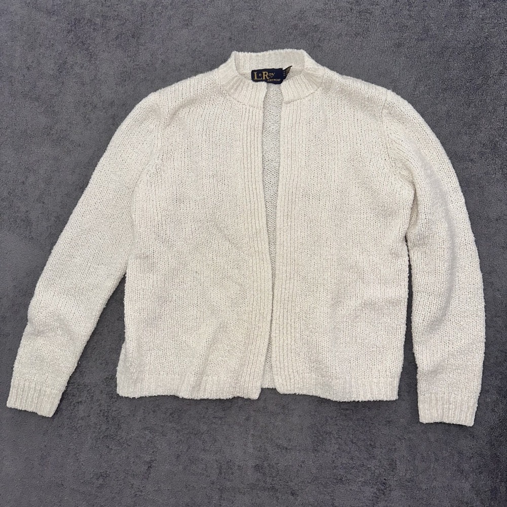 Vintage 70s/80s LeRoy Knitwear CREAM Acrylic Open Cardigan Sweater XL